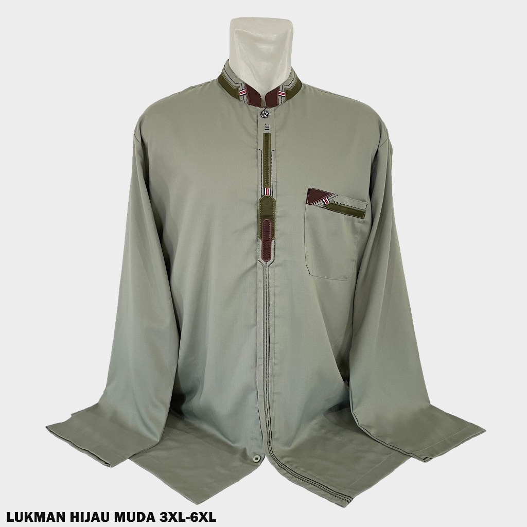 Baju Koko BIG SIZE Lengan Panjang LUKMAN HIJAU MUDA Ukuran Jumbo