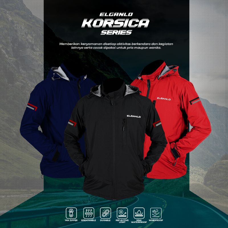ELGANLO - Riding Jaket Pria Windproof Adventure Touring Jaket Parasut Hoodie Size Jumbo Polos Hitam