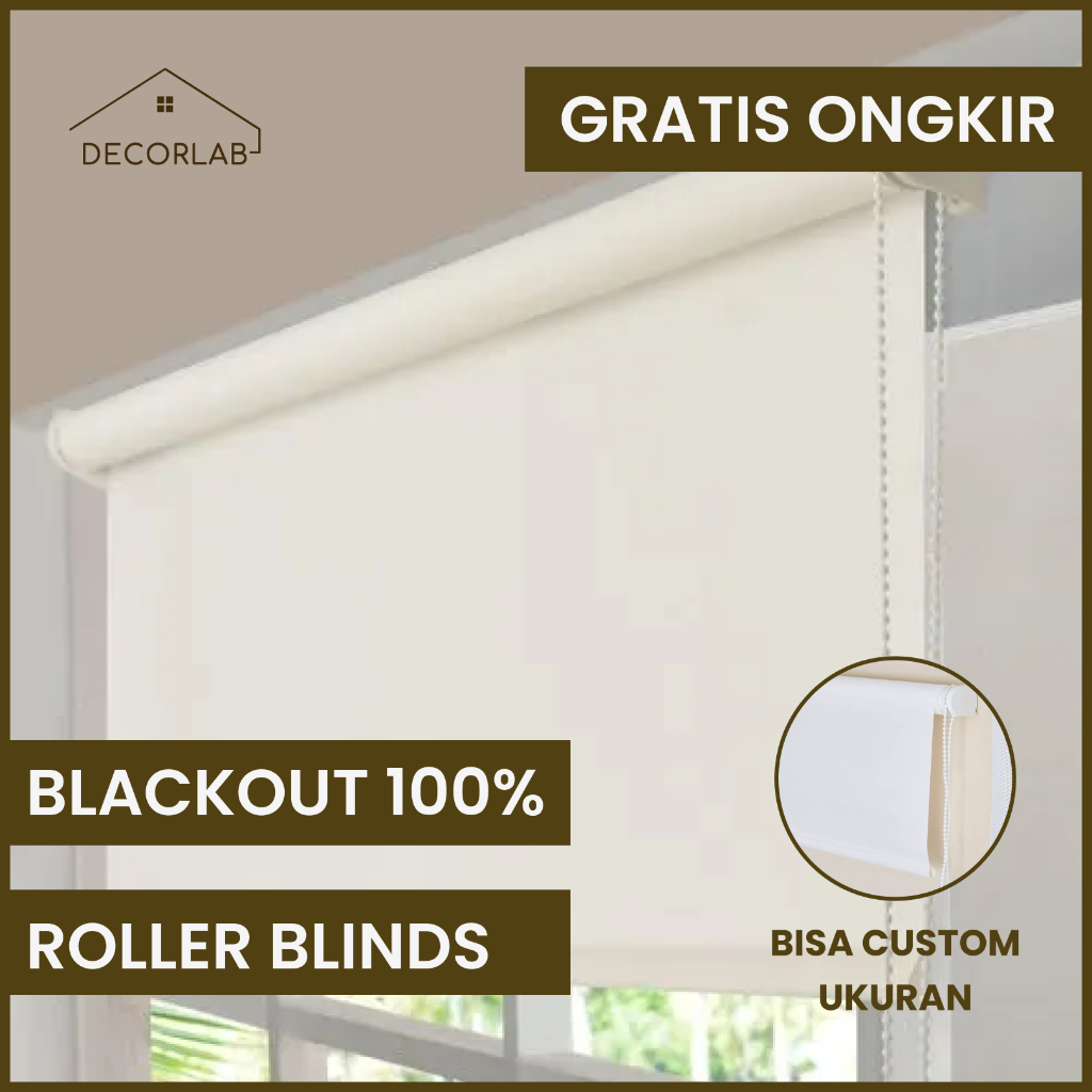 Roller Blinds Blackout 100% - Tirai Gulung / Tirai Jendela - Gorden Gulung - CUSTOM UKURAN