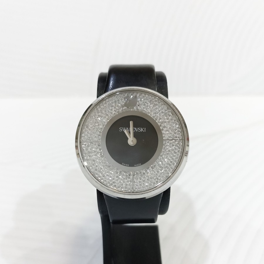 Jam Tangan Swarovski Crystalline Black Face Quartz Fashion Branded Original Berlian Diamond Permata 