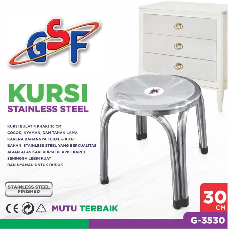 (G-3530) (G-3547) Kursi Stainless | Kursi GSF | Kursi Stainless Steel Multifungsi Kokoh 30 cm & 47cm
