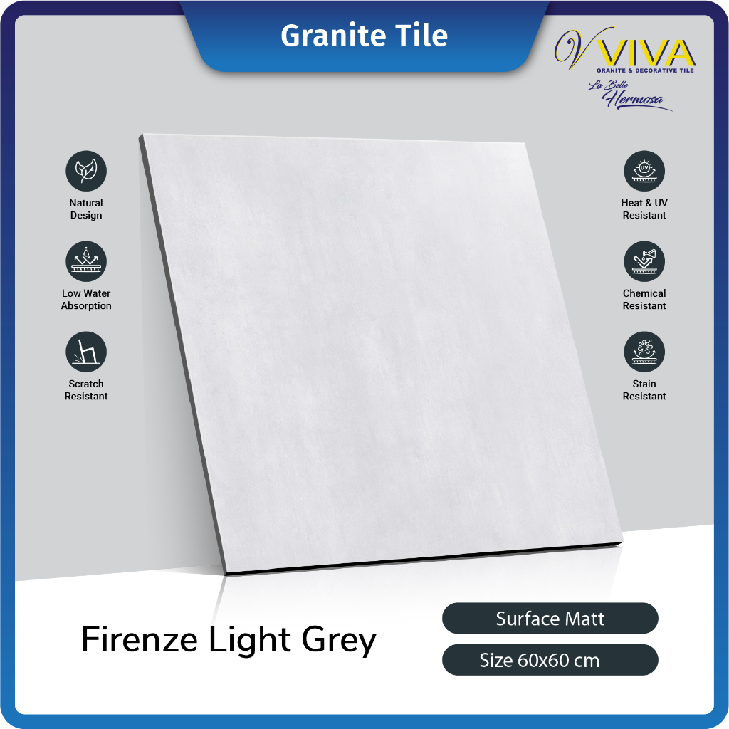 Viva Granite Tile Firenze Light Grey 60x60 Granit / Kramik Lantai Outdoor Kamar Mandi