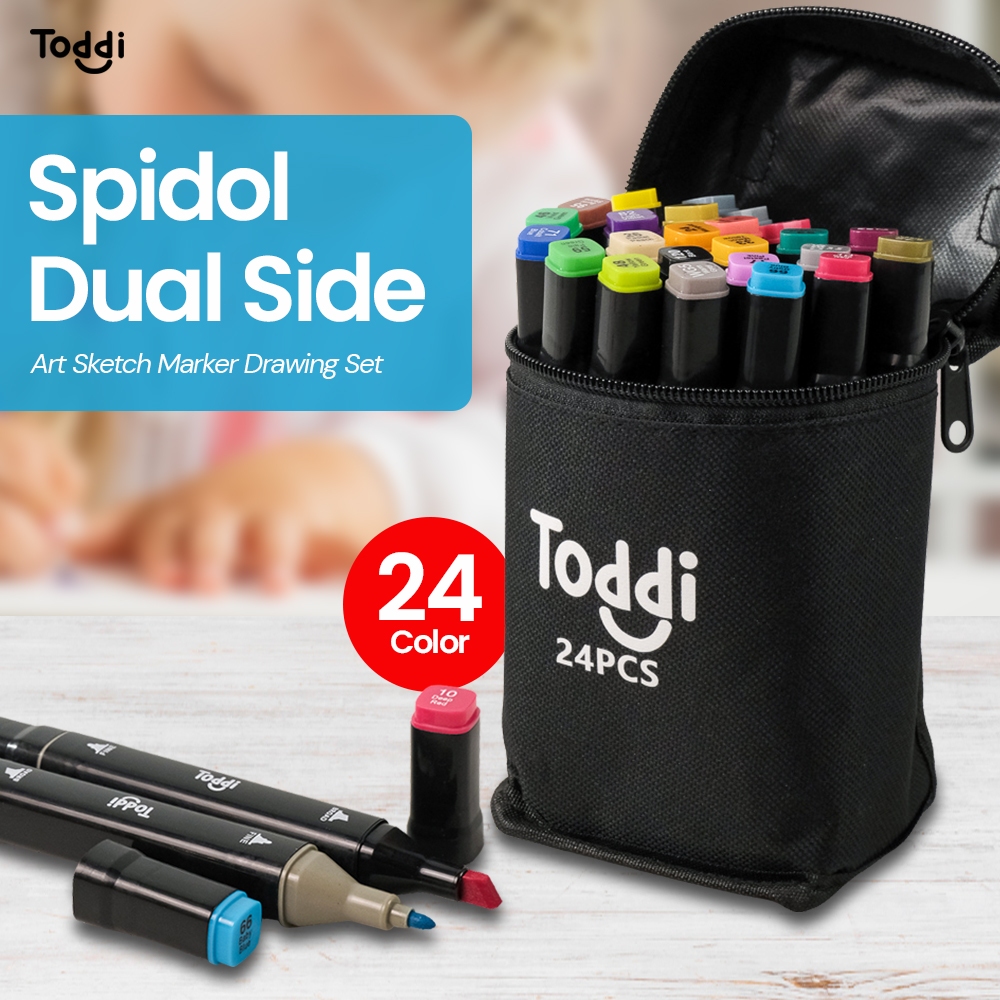 

Toddi Spidol Dual Side Fine Art Brush Art Marker Set 1.0 and 6.0mm Tip 24 Warna