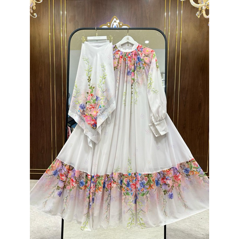 dress gamis gala flow set hijab SS ori by SHELLASAUKIA