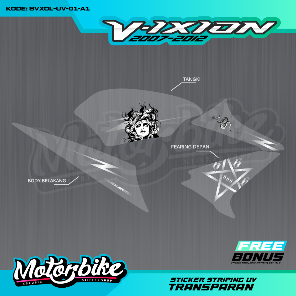 Striping UV Transparan Vixion OLD 2007-2012 Sudah Cutting Striping Aksesoris Motor Vixion OLD Bisa C