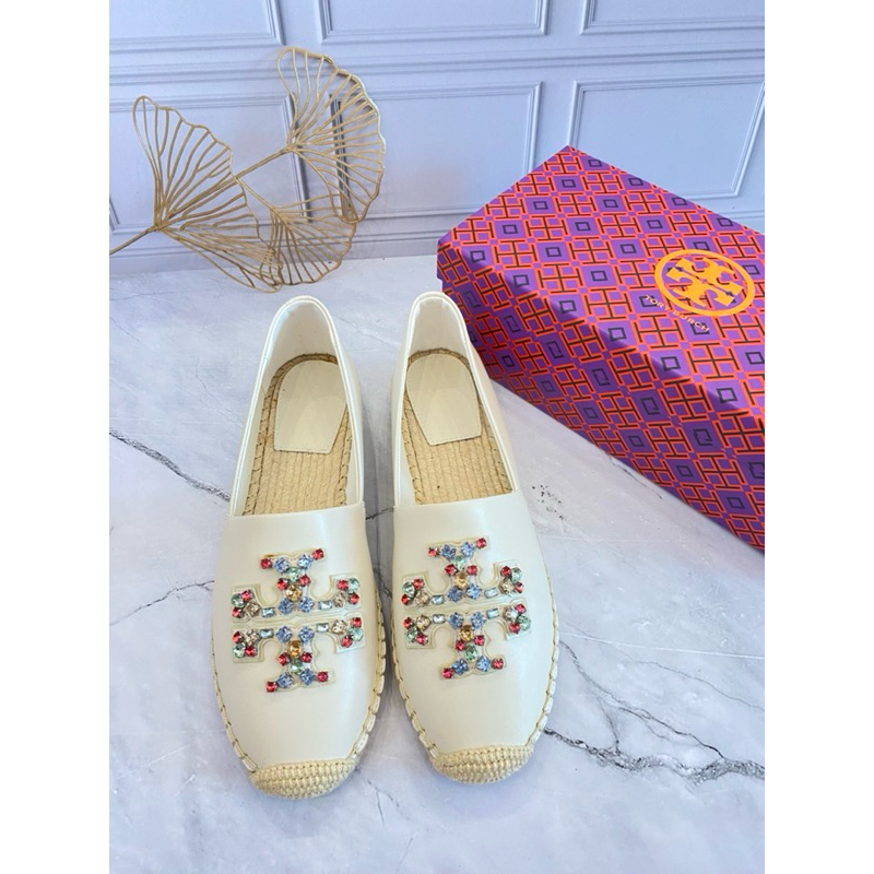 ORIGINAL 100% Tory Burch Ines Embelished Espadrill Shoes-White