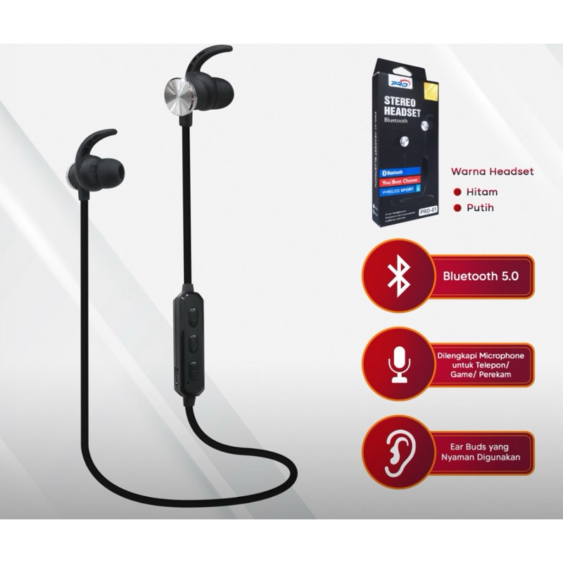 HEADSFREE BLUETOOTH HEADSET BLUETOOTH PRO-01 PLUS KABEL CHARGER