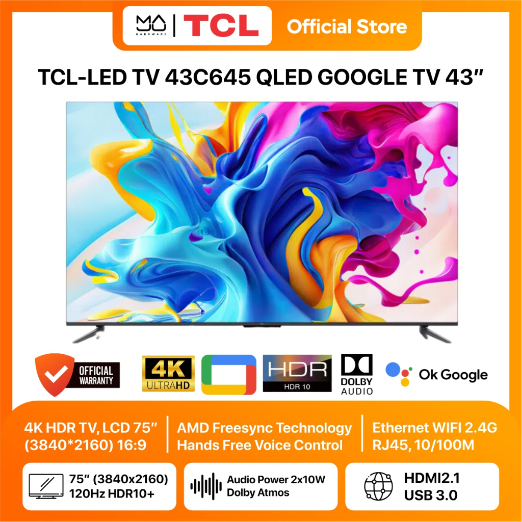 TCL 43C645 LED QLED 4K UHD Google TV 43" | 43 C645 Bezel-Less Smart In
