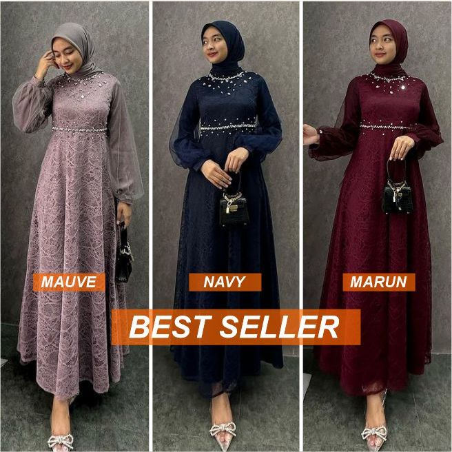 NADINE DRESS BROKAT KOMBINASI / FASHION MUSLIM WANITA / GAMIS LEBARAN / DRESS LEBARAN 2023 / GAMIS M
