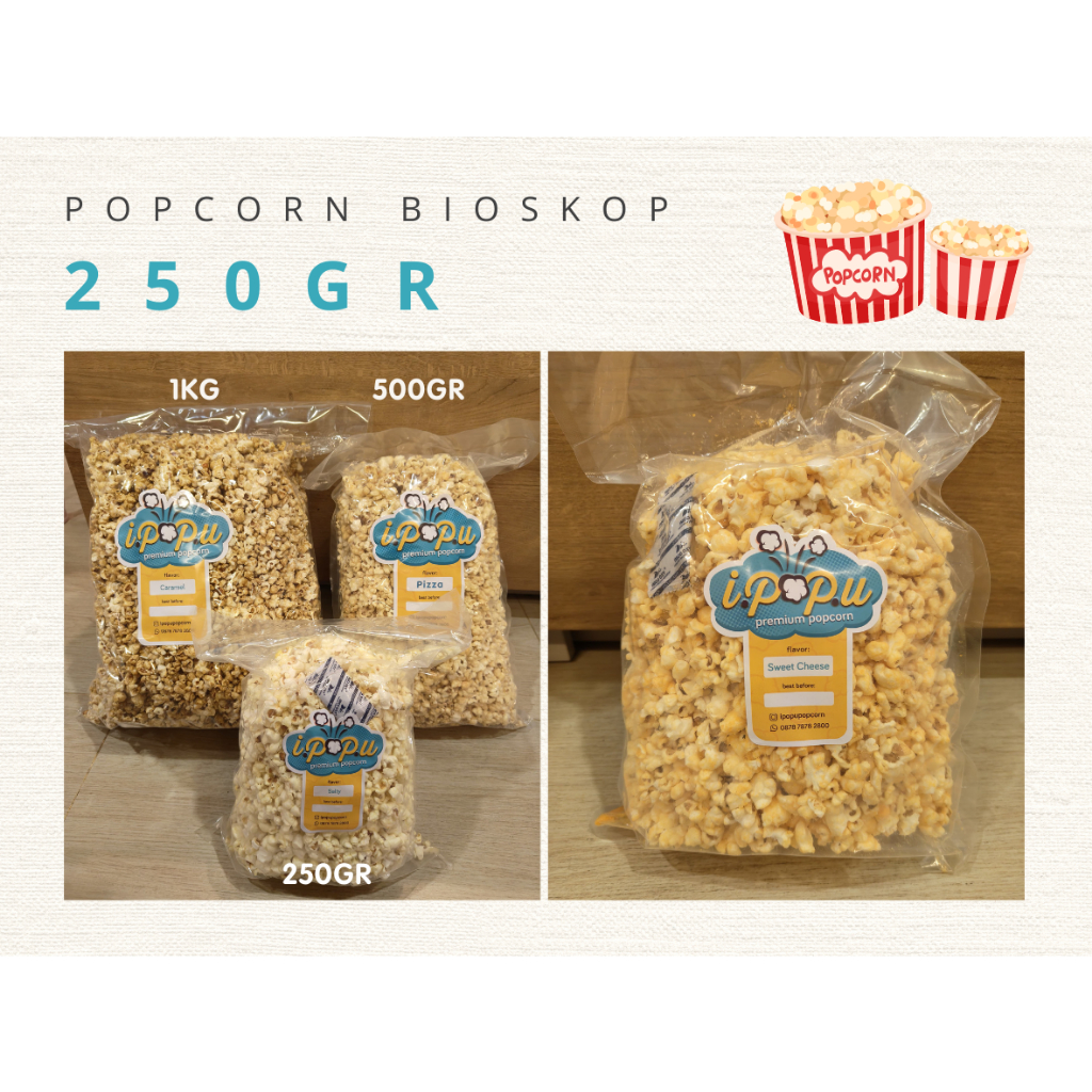 

POPCORN BIOSKOP 250gr Popcorn Cinema / I POP U Premium Popcorn 250g cemilan keluarga / cemilan anak popcorn TANPA PENGAWET / Makanan ringan anak dan keluarga