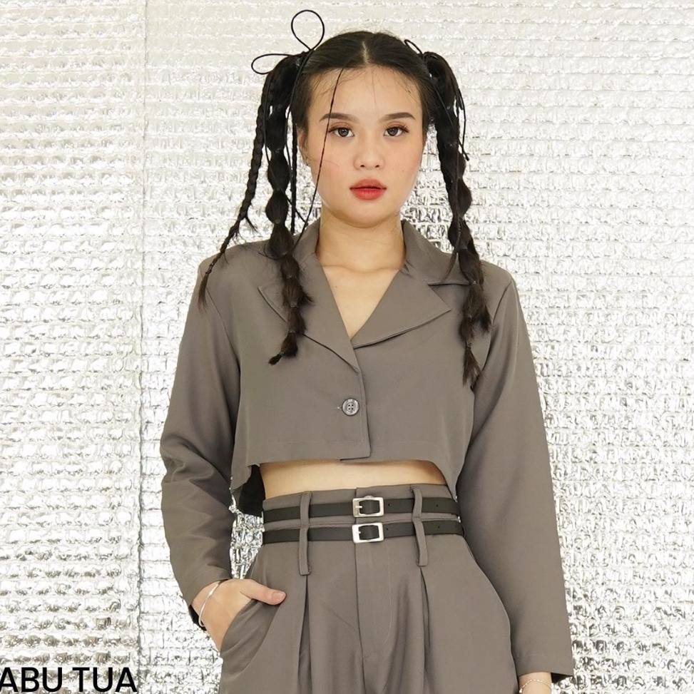 Barang Pilihan Eyli Blazer Outter Crop Top Twill Baleno  Atasan Baju Wanita Croptop VNeck Fashion Wa