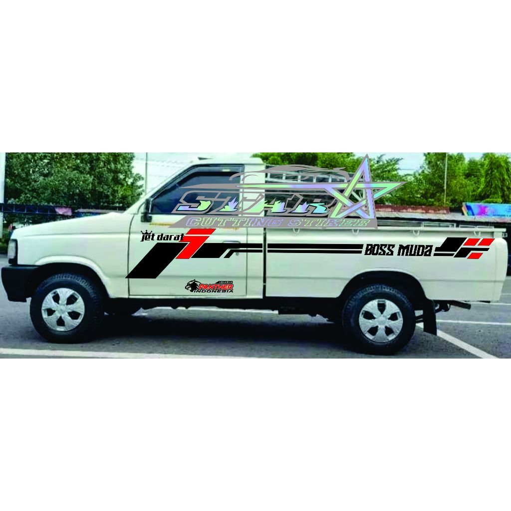 cutting sticker mobil panther pick up desian custom bunga sticker pick up
