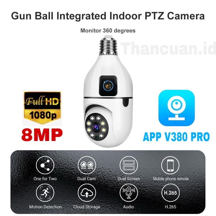 Recomended IP Camera CCTV WIFI Indoor 8MP Dual Lens Bulb Camera 36 PTZ Kamera CCTV HP Jarak jauh