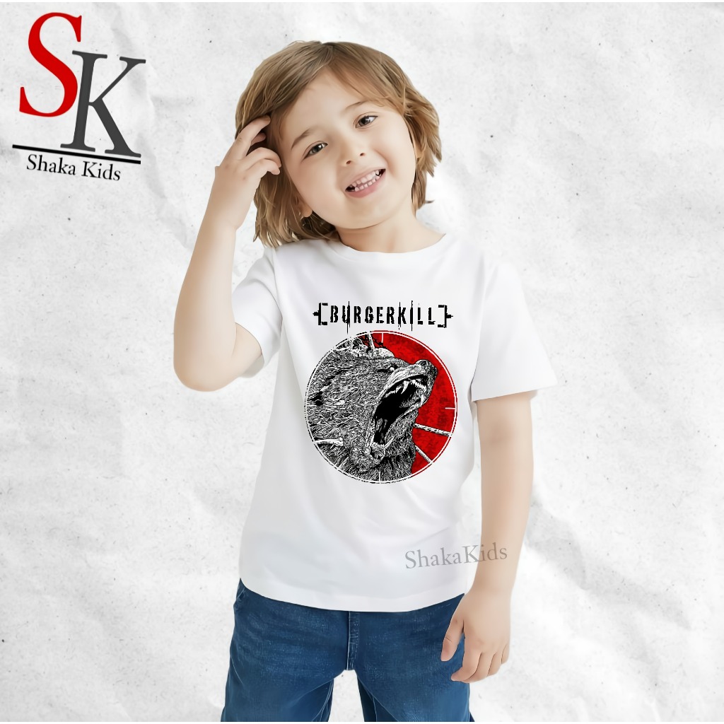 ShakaKids Fashion Atasan Baju Anak Laki Burgerkill Band Metal Lengan Pendek Putih Cotton Combat Orig