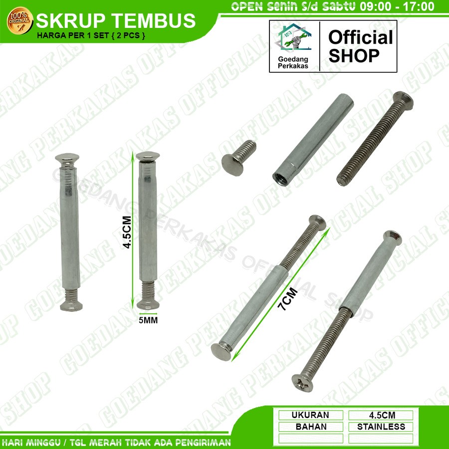 Sekrup Tembus Baut Tanam Handle Gagang Pintu Rumah Set 2 Pcs