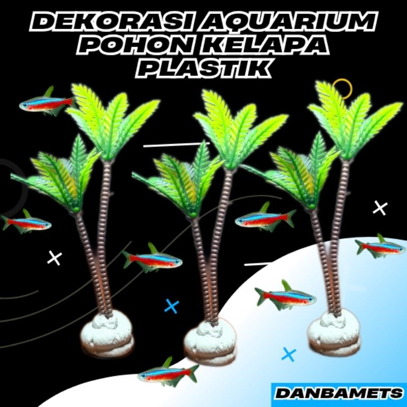 Hiasan  Aquarium Pohon Kelapa Plastik / Dekorasi Aquarium Tanaman Hias Pohon Kelapa