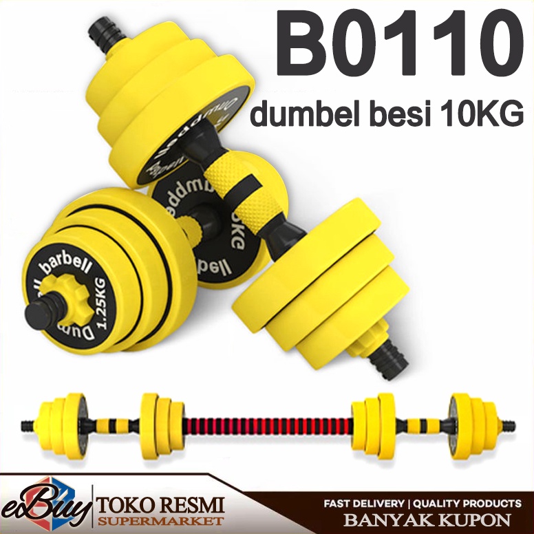 Stok Terbaru eBuy Dumbbell 1KG Barbell Set Dumbbell Set Dumbbell Barbell 2 In 1 Kuning Set Dumbbell 