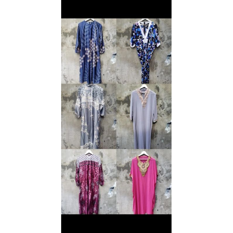Kaftan / Gamis / Dress satin maxmara brukat mocca navy hitam abu fuschia maroon burgundy PRELOVED