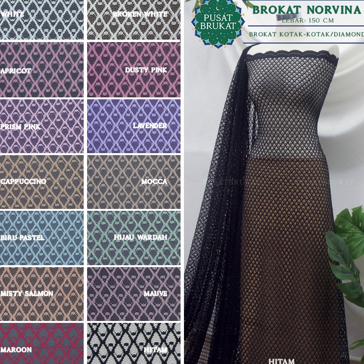 Paling Bagus KAIN BROKAT TILE MOTIF DIAMOND MESH  KAIN KEBAYA BRUKAT KOTAK KOTAK  NORVINA harga per 