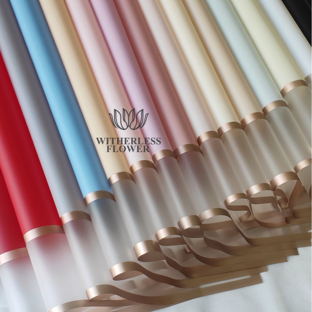 

[10 & 20 LEMBAR] Cellophane Double Gold Frame Transparent List Gold / Kertas Buket Bunga Florist Flower Wrapping Paper Transparan