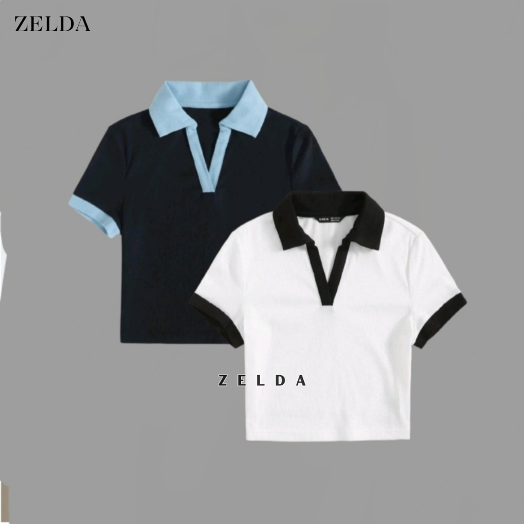 Zelda - Grace Crop Top V Neck Raglan Kaos Crop Kerah V ( CT 008 RAGLAN )