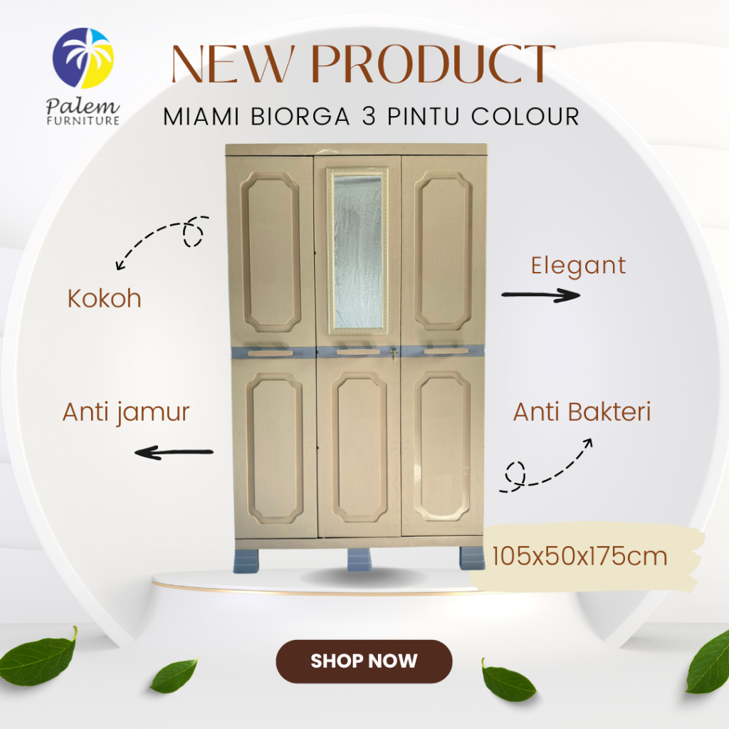 LEMARI PAKAIAN PLASTIK 3 PINTU MIAMI 3P & 2P BIORGA FULL COLOUR & HITAM || LEMARI PAKAIAN MINIMALIS 