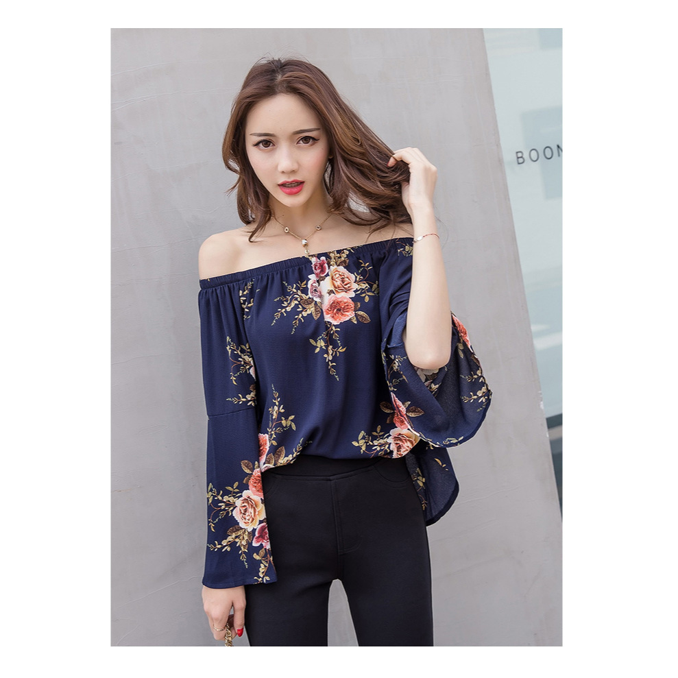 atasan blouse model sabrina motif bunga bunga T4193