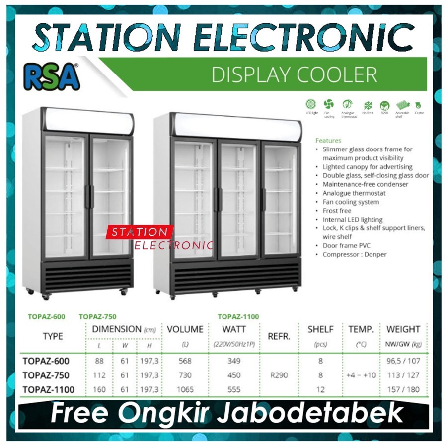RSA Kulkas Showcase 2 pintu Topaz-750 730 Liter