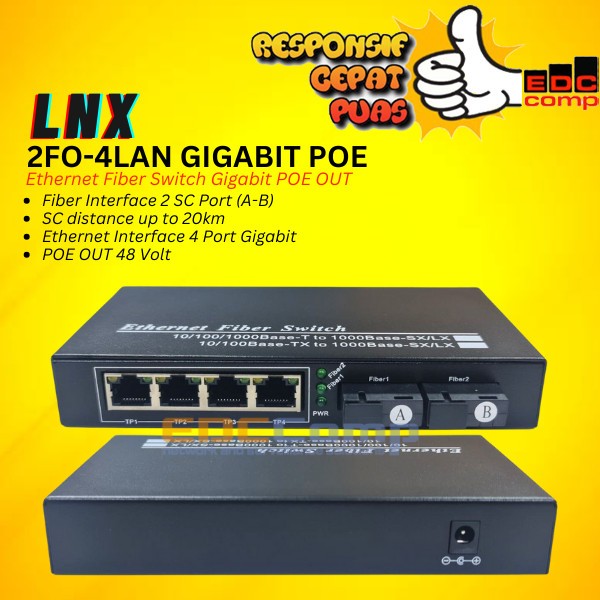 Media Converter 2 FO 4 LAN Gigabit | Ethernet Fiber Switch 2 Port FO 4 Port LAN Gigabit POE | 2 SC 4
