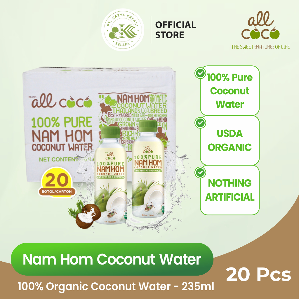 

All Coco Nam Hom Organic Coconut Water Air kelapa Murni 235ml - 20 pcs