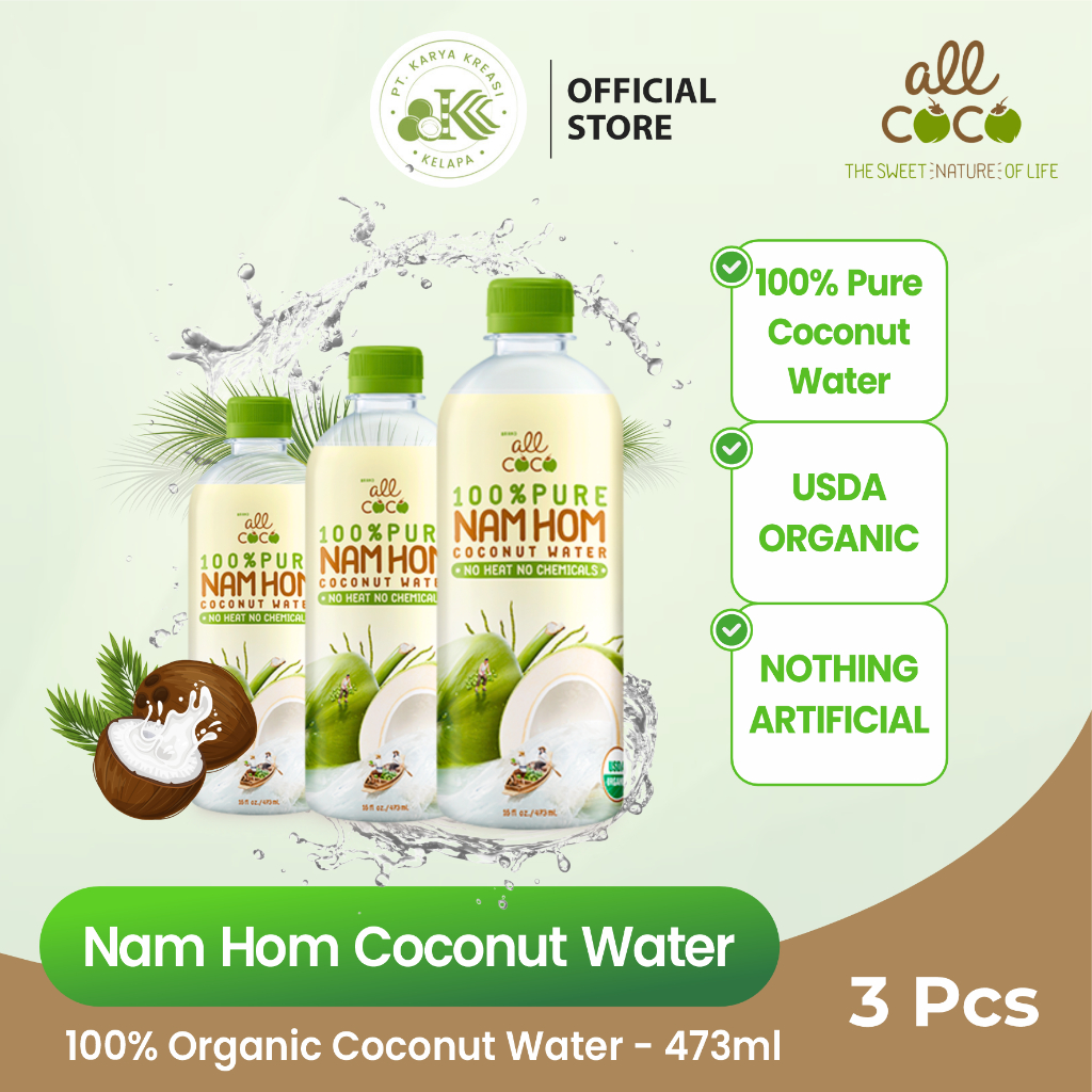 

All Coco Nam Hom Organic Coconut Water Air kelapa Murni 473ml - 3 pcs