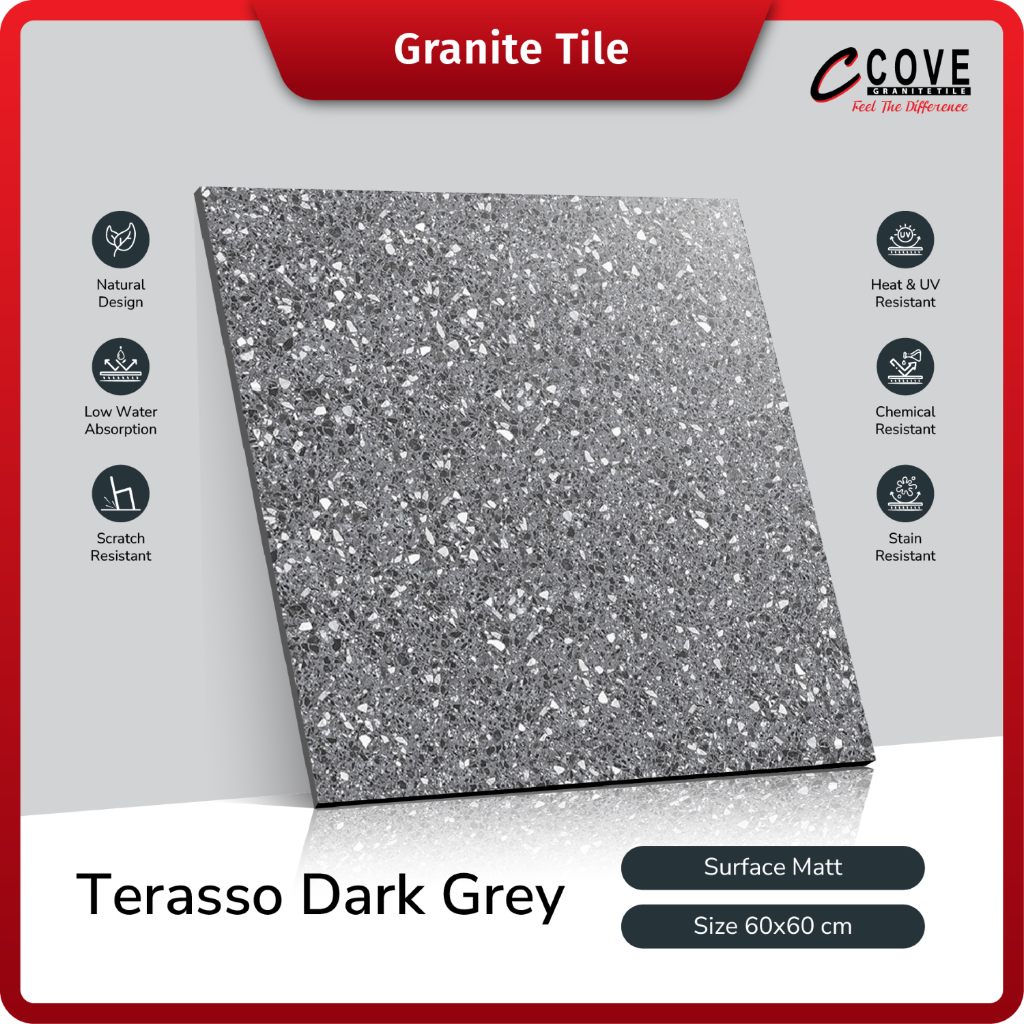 Cove Granite Tile Terasso Dark Grey 60x60 Granit Lantai Outdoor Kamar Mandi