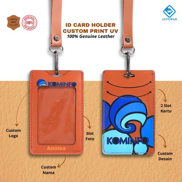 

JAYUWAN KREATIF - ID Card Holder Lanyard Print UV Kulit Asli Bisa Custom Nama Dan Logo Model LK2C