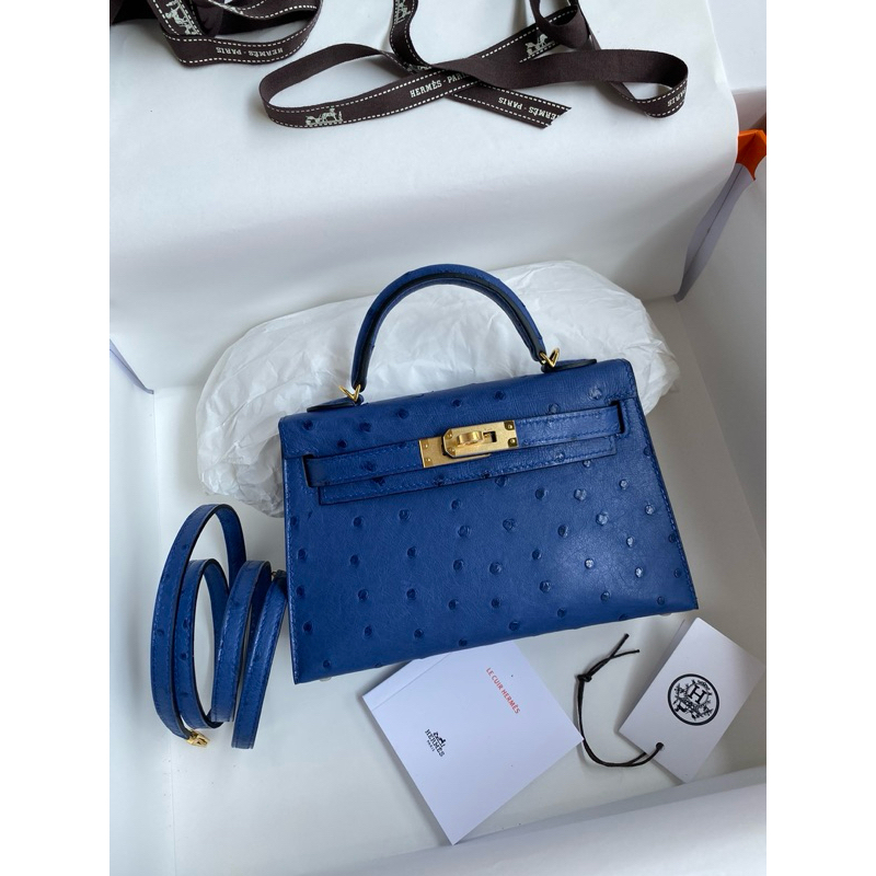HM Ostrich Mini Kelly Blue Sapphire GHW