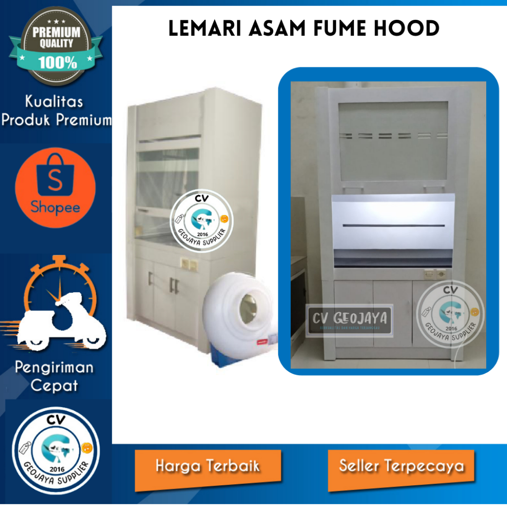 Lemari Asam - Fume Hood - Penyimpanan Bahan Kimia 100x60x200 - Top Table Phenolic Resin