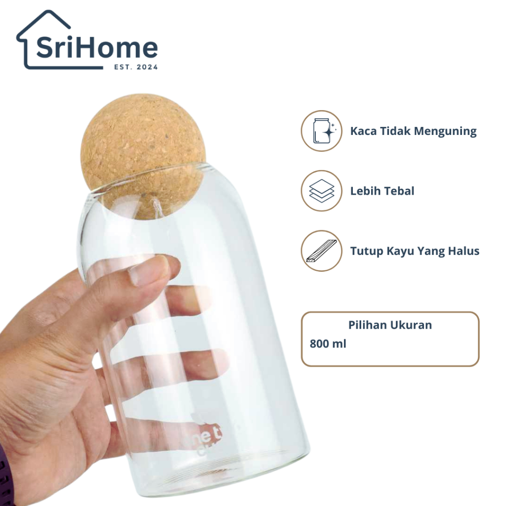 TOPLES LEBARAN BOTOL KACA TOPLES KACA  JAR STORAGE DENGAN TUTUP BOLA / TOPLES KACA TUTUP BOLA KAYU  