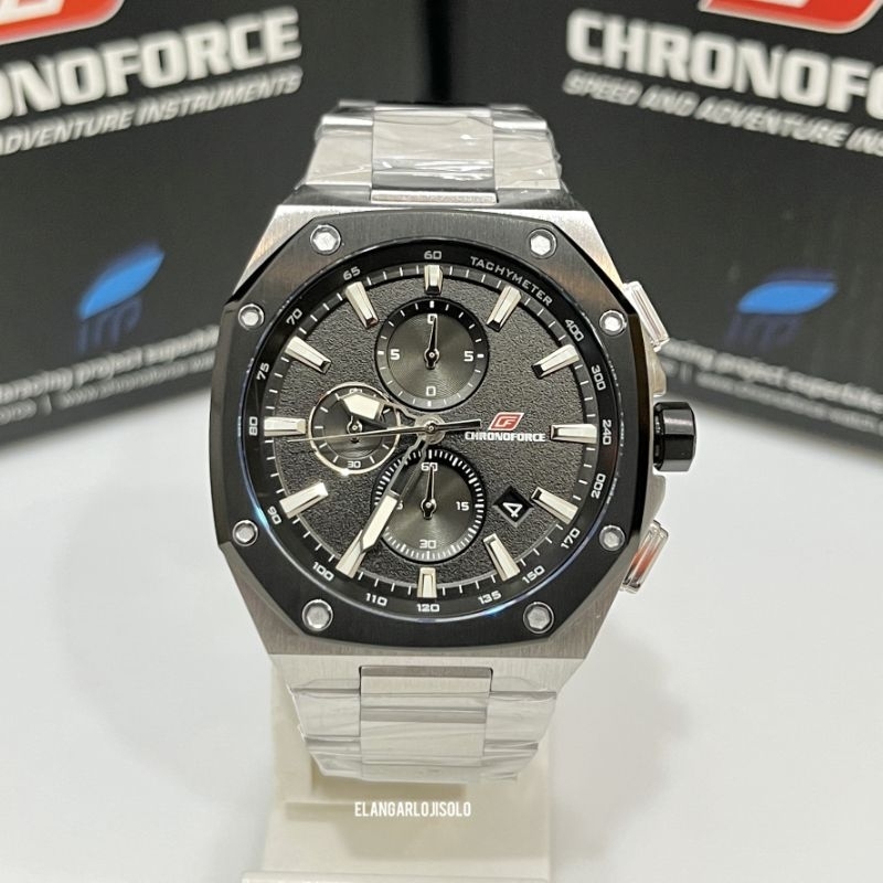 JAM TANGAN PRIA CHRONOFORCE CF 5346G-2 SILVER BLACK ORIGINAL