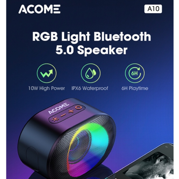 ACOME Speaker Bluetooth 5.0 10W IPX6 Waterproof RGB Light Rhyme Rave Party Garansi Resmi 1 thn A10 @pov19