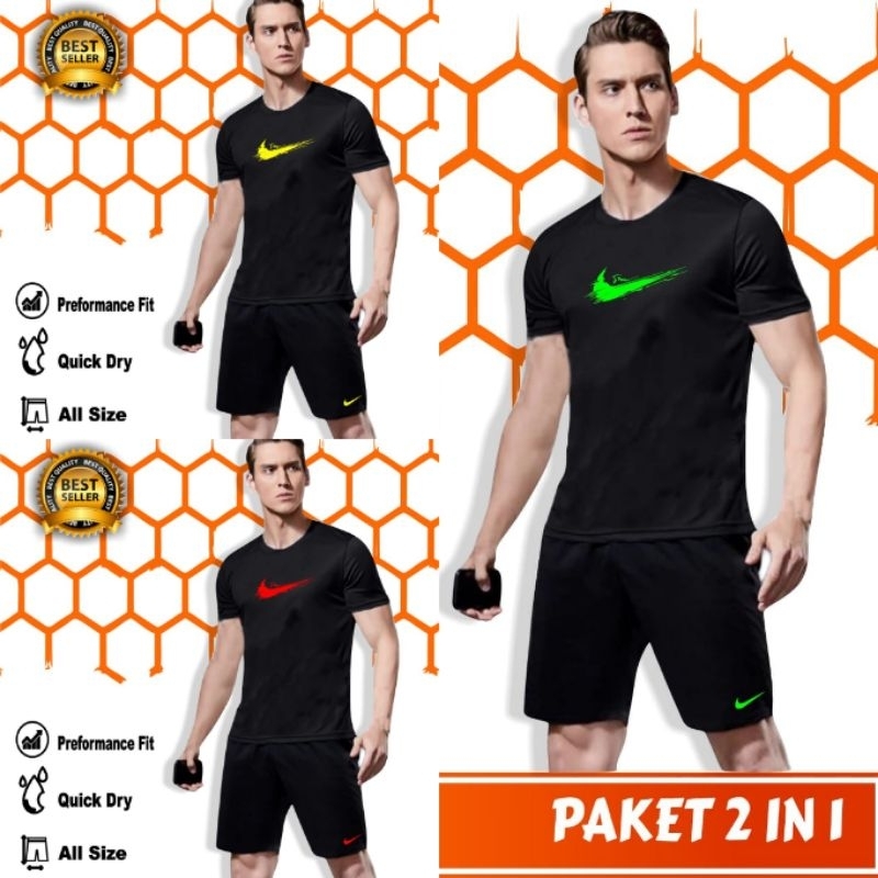 Baju setelan olahraga pria lengan pendek - baju pria jogging - celana drifit tidak ketat