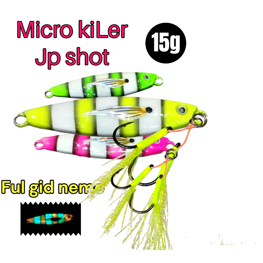 umpan micro kiler 15g seat asist hook jigging metal kiler ful gid menyala dalam gelap umpan jigging