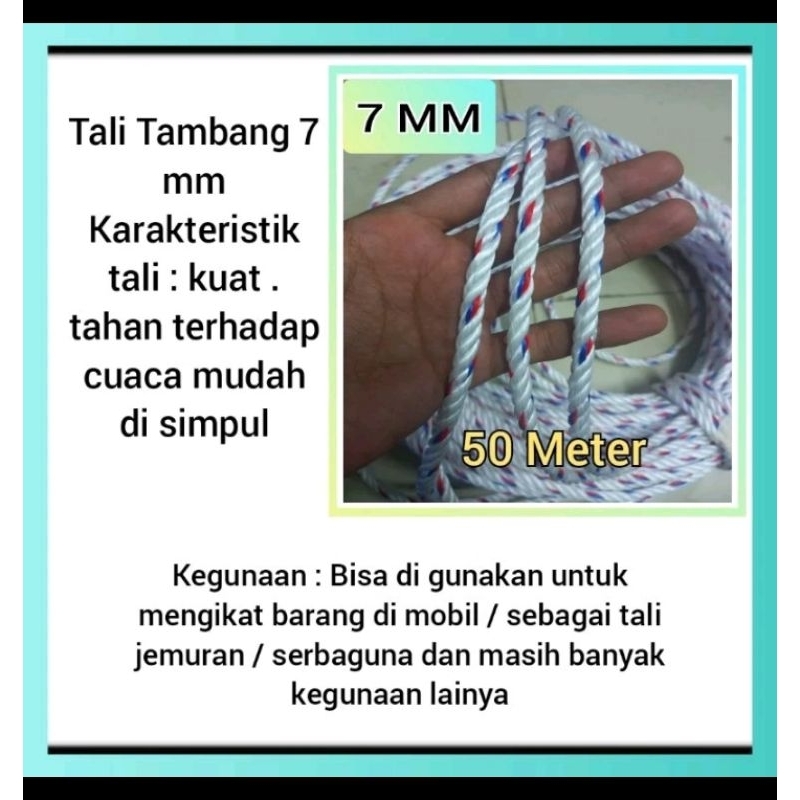 TALI TAMBANG PLASTIK 7 MM 50 METER / TALI TAMBANG 7 MM ECERAN/ TALI TAMBANG KILOAN