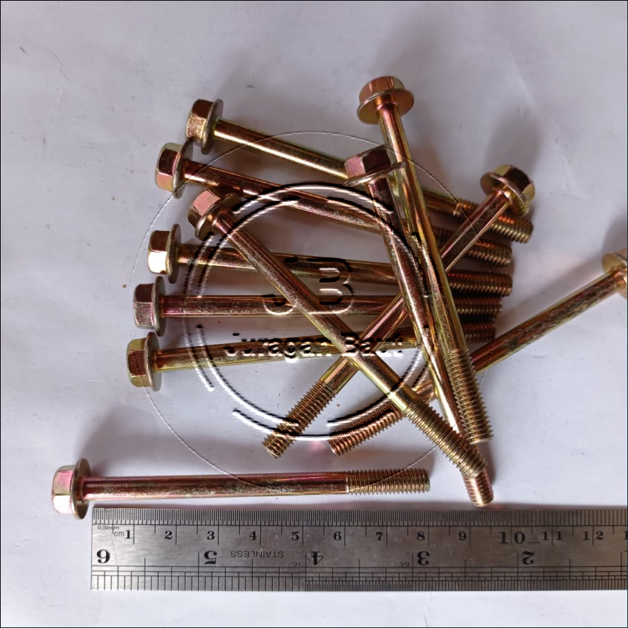 FLANGE BOLT M6 X 80 BAUT TOPI M6X80 WARNA KUNING KUNCI 10 PANJANG 8CM 8 CM 80MM DIAMETER BATANG 6MM 