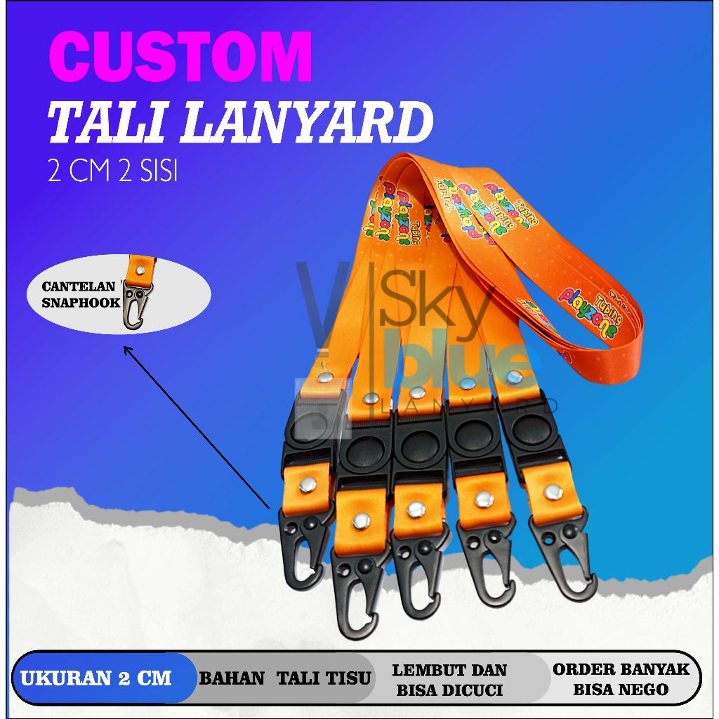 

TALI LANYARD CUSTOM 2 CM 2 SISI CANTELAN SNAPHOOOK