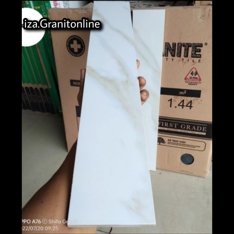 Granit list plint ukuran 10x60 pinggiran keramik putih motif marble amarilo glossy mengkilap kw1 ind