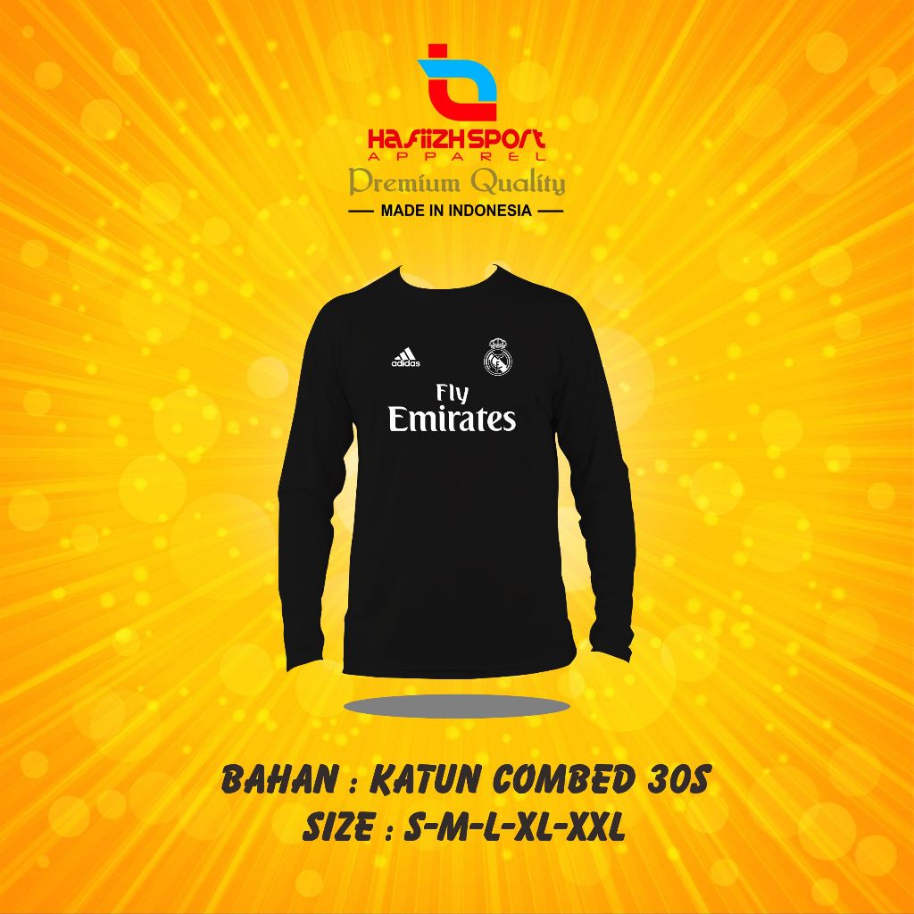 KAOS BAJU REAL MADRID FLY EMIRATES LENGAN PANJANG BAHAN PREMIUM