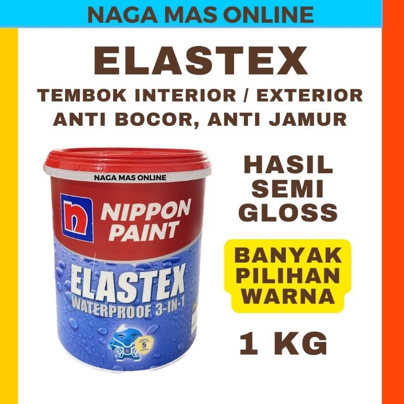 CAT TEMBOK 1 KG ELASTEX WATERPROOF NIPPON PAINT / CAT ANTI BOCOR ANTI JAMUR KEDAP AIR / CAT TEMBOK E