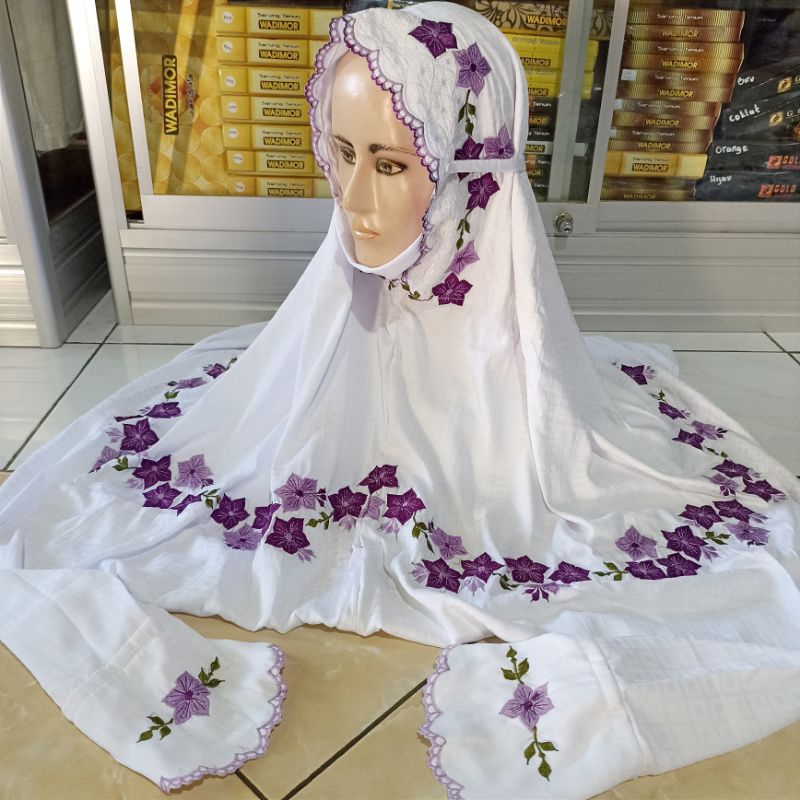 Agen grosir mukena terusan mukenah lajuran rukuh polino semsut semi sutra bordir tebal halus syar'i