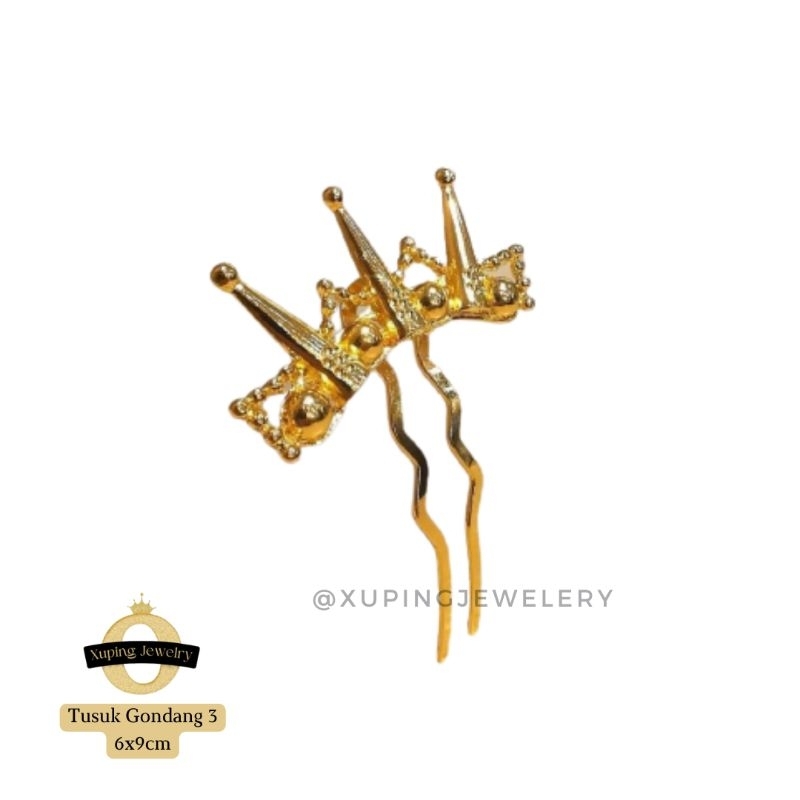 XUPING JEWELRY Tusuk Gondang 3 Tusuk Sanggul Lapis Emas Replika Tusuk Konde Rambut Batak