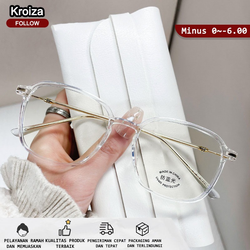 Kacamata Minus Photocromic Wanita Pria Cowok 2 in 1 Elastik Anti Radiasi Blueray TR90 Besar Kotak Fr