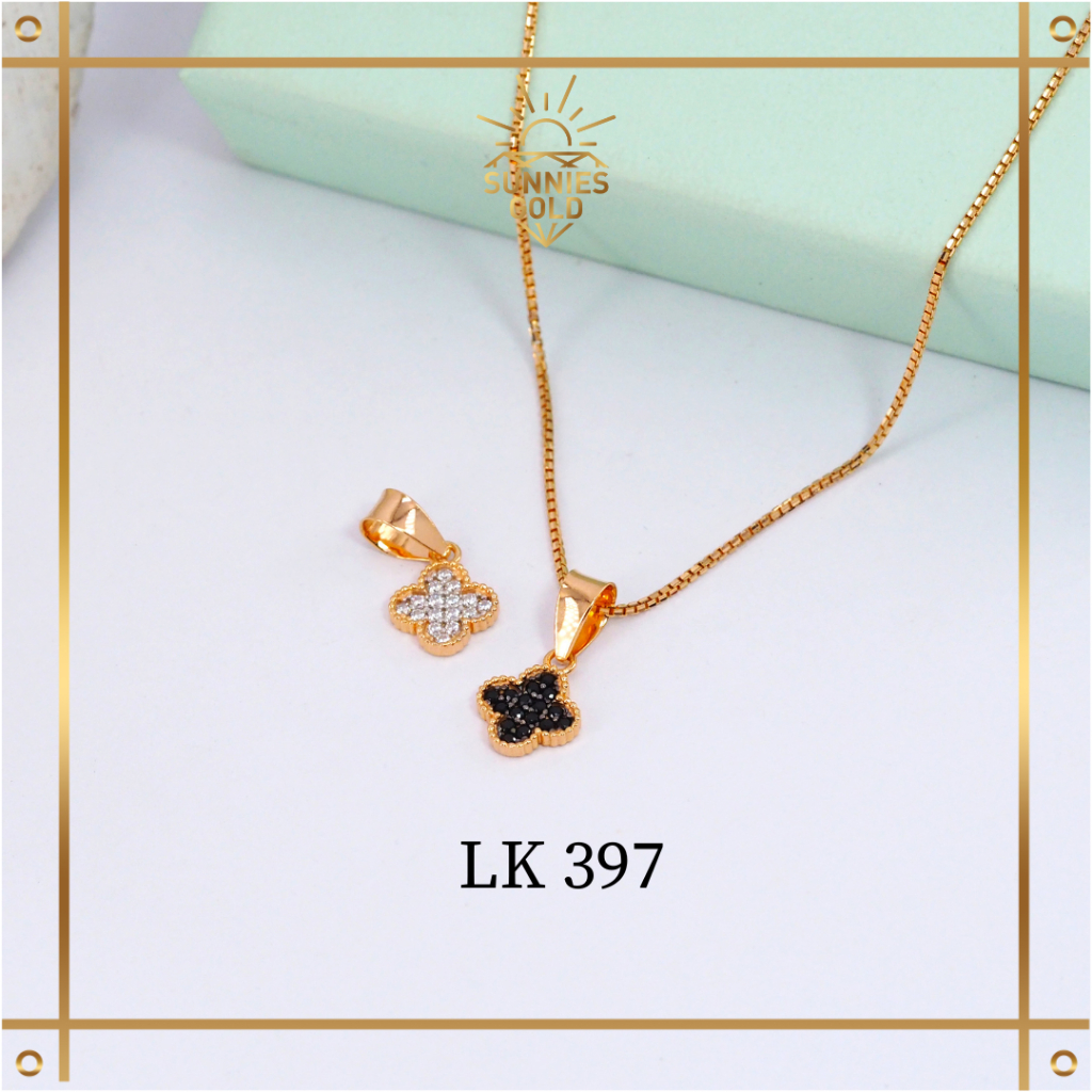 LIONTIN CLOVER FULL BATU EMAS ASLI KADAR 375 LIONTIN HITAM PUTIH SIMPLE ELEGANT LK 397